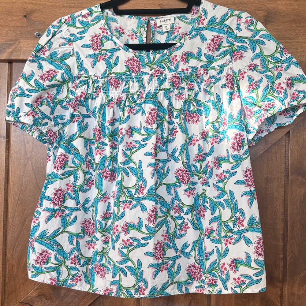 J. Crew Pink and Blue Floral Top